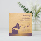 Violet  Gramophone Wedding Invite Kaart (Staand voorkant)