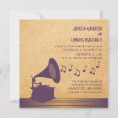 Violet  Gramophone Wedding Invite Kaart (Voorkant)