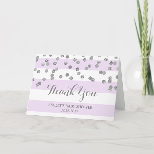 Violet Grandes Argent Confetti Baby shower Merci (Devant)