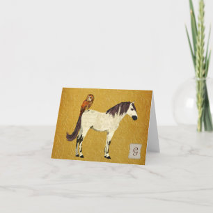 Violet Horse & Uil Monogram Notecard Notitiekaartje