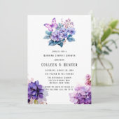 Violet Hydrangea Bloemen Vlinder Trouwdouche Kaart (Staand voorkant)