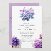 Violet Hydrangea Bloemen Vlinder Trouwdouche Kaart (Voorkant / Achterkant)
