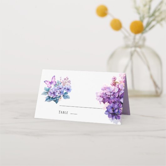 Violet Hydrangea Bloemen Vlinder Trouwtafel (Voorkant)