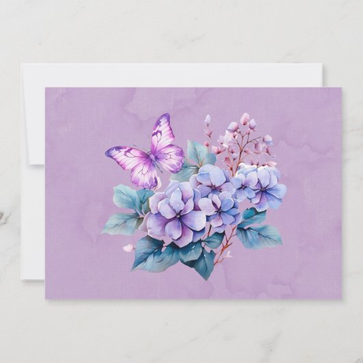 Violet Hydrangea Bloemenvlinder Dank u Kaarten (Achterkant)