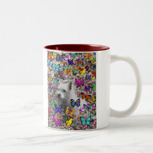 Violet in Butterflies - White Westie Dog Tweekleurige Koffiemok