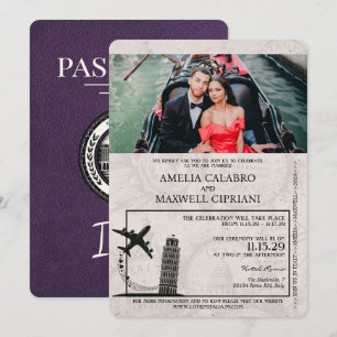 Violet Italië Passport Uitnodiging voor een bruilo