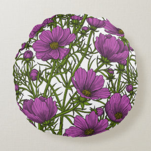 Violet kosmos bloemen rond kussen