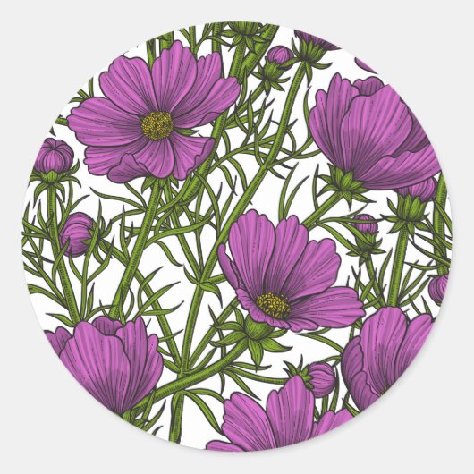 Violet kosmos bloemen ronde sticker (Voorkant)