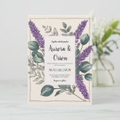 violet lavande et eucalyptus invitations de mariag (Debout devant)