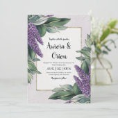 violet lavande et eucalyptus invitations de mariag (Debout devant)