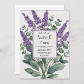 violet lavande et eucalyptus invitations de mariag (Devant / Derrière)