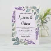 violet lavande et eucalyptus invitations de mariag (Debout devant)