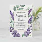 violet lavande et eucalyptus invitations de mariag (Debout devant)