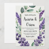 violet lavande et eucalyptus invitations de mariag (Devant / Derrière)