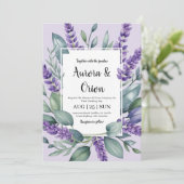 violet lavande et eucalyptus invitations de mariag (Debout devant)