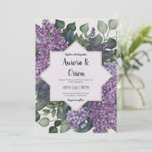 violet lavande et eucalyptus invitations de mariag (Debout devant)