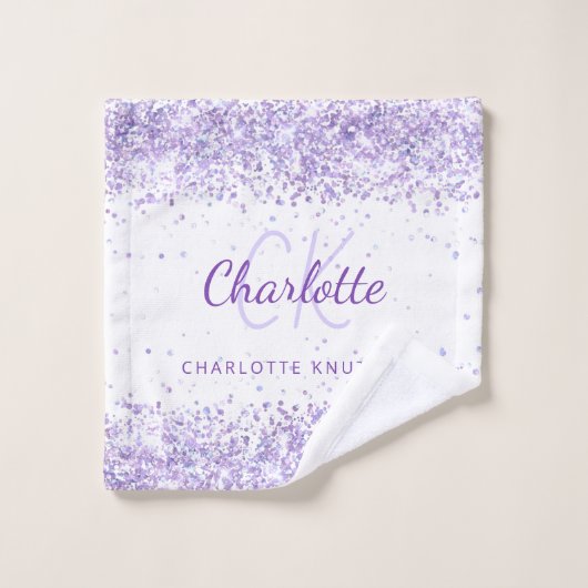 Violet lavande nom blanc monogramme (Gant de toilette)