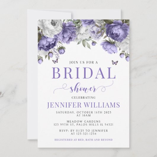 Violet lavendel bloemenbruids douche Uitnodiging (Voorkant)