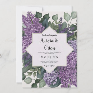 Violet lavendel en eucalyptus huwelijksuitnodiging kaart