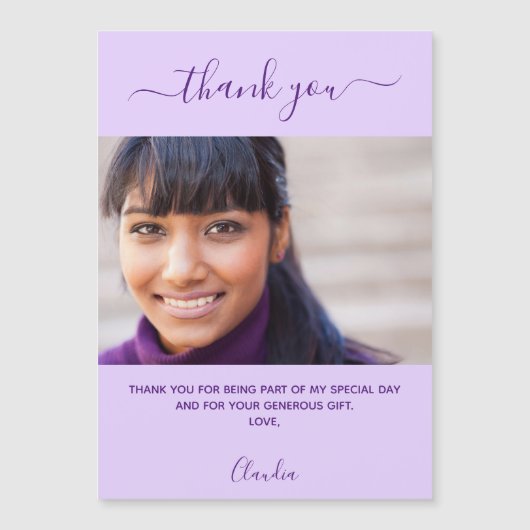 Violet lavendel fotoscript dank u magneet (Voorkant)