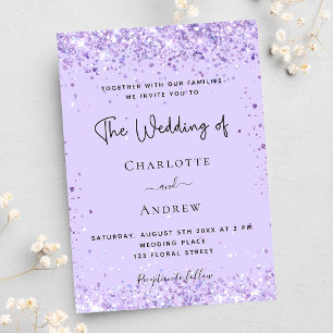 Violet lavender confetti elegant bruiloft uitnodiging briefkaart