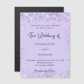 Violet lavender confetti script luxe bruiloft magnetische uitnodiging (Voorkant / Achterkant)