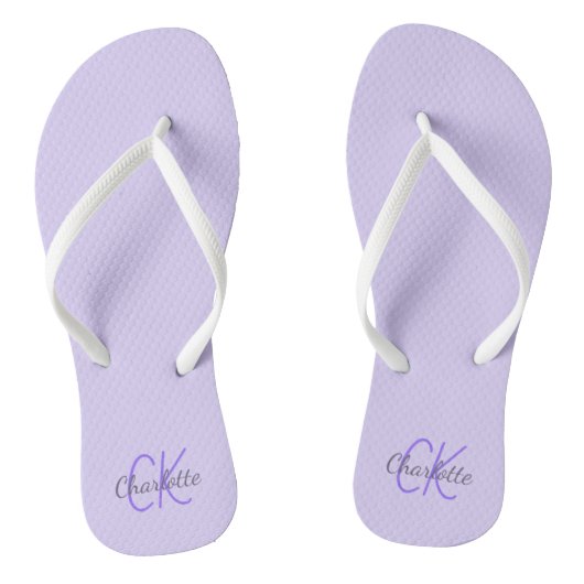 Violet lavender gekleurde naam monogram teenslippers (Voetbed)