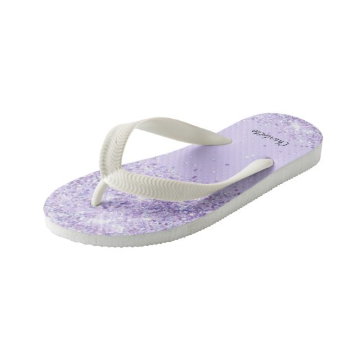 Violet lavender glitter druppelt naam meisje kinder teenslippers (Schuin)