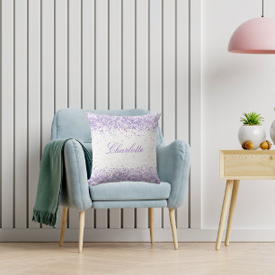 Violet lavender glitter name script elegant kussen