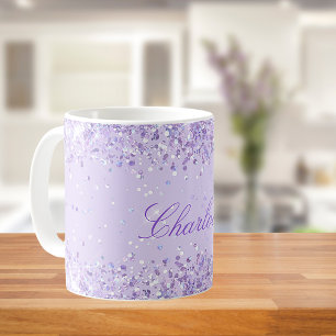 Violet lavender glitter stofnaam elegant koffiemok