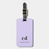 Violet lavender name elegant modern initiaal bagagelabel (Voorkant verticaal)