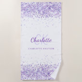 Violet lavender white glitter name monogram strandlaken (Voorkant)