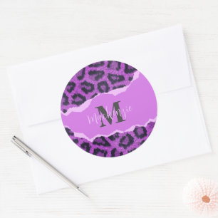 Violet Leopard Print Ronde Sticker