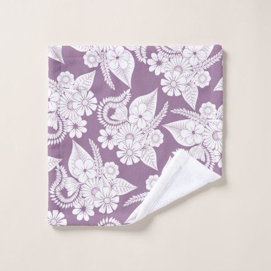 Violet Lila Paars en witte bloemen en bladeren Bad Handdoek (Wasdoekje)