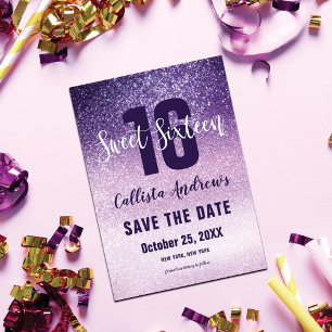 Violet Lila Paars Triple Glitter Ombre Sweet 16 Save The Date