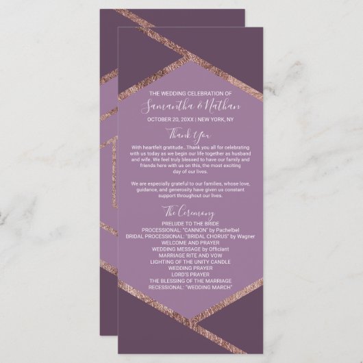 Violet Lilac Violet Rose Gold Hexagon Programmes (Devant / Derrière)