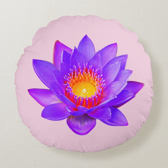 Violet Lotus Flower on Light Roze Rond Kussen (Voorkant)