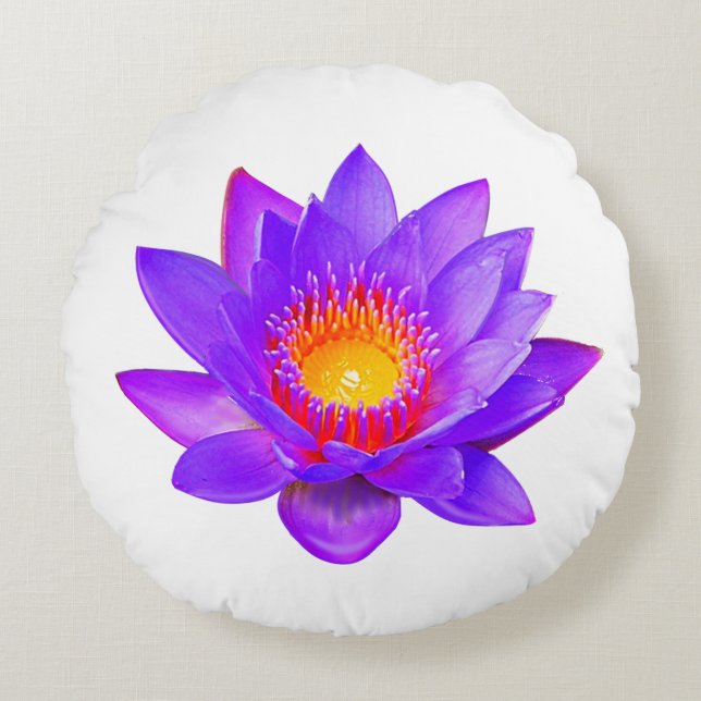 Violet Lotus Flower on White Rond Kussen (Voorkant)