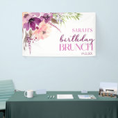 Violet Magenta Paarse Bloemen Verjaardagsbrunch Spandoek (Beurs)