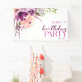 Violet Magenta Paarse Bloemen Verjaardagsfeest Spandoek (Insitu)