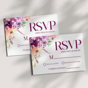 Violet magenta Paarse elegante bruiloft RSVP Kaartje