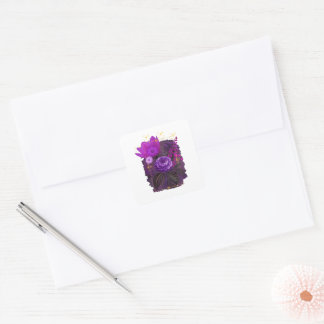 Violet Magical Floral Bouquet in Golden Frame Vierkante Sticker