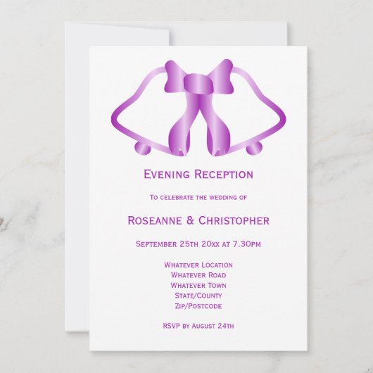 Violet Mariage Réception Invitation Bells Ribbon (Devant)