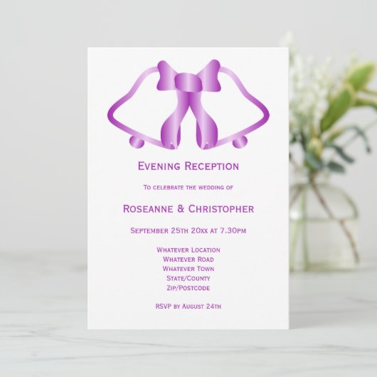 Violet Mariage Réception Invitation Bells Ribbon (Debout devant)