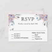 Violet Meadow Bruiloft RSVP met Menukeuzes (Voorkant / Achterkant)
