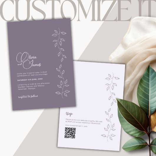 Violet Modern Bruiloft QR Code Uitnodiging