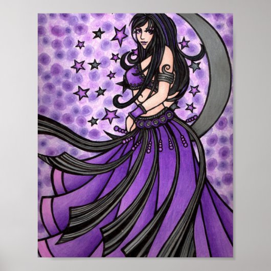 Violet Moon Goddess Belly Dancer Art Poster (Voorkant)