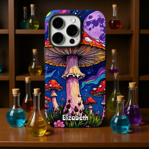 Violet Moonlit Mushrooms iPhone 16 Pro Hoesje