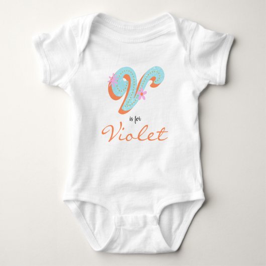 Violet naam onthullen Floral letter v Girl Flower Romper (Voorkant)