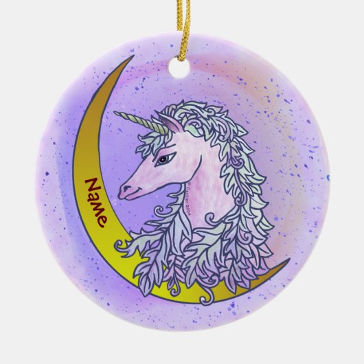 Violet Night Moon Unicorn Keramisch Ornament (Voorkant)
